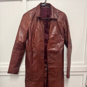 Vivenne Tam Leather Trench Coat Size S  Brown/Burgandy